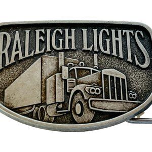 Vintage Belt Buckle Brass Bronze Raleigh Lights Semi Truck Big Rig tractor trail